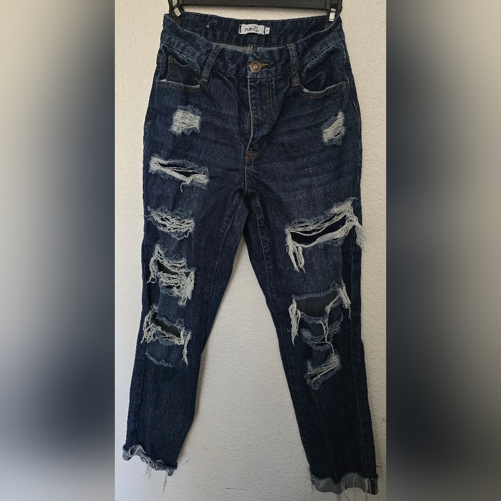 Rue 21 Distressed Ripped Jeans in Dark Blue